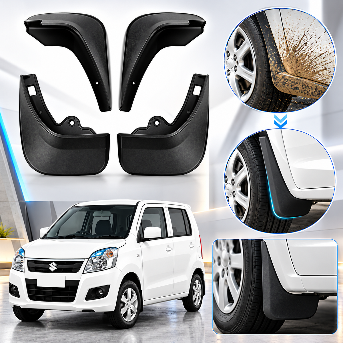 Wagon R 2014-2026 4pcs Black Mud Flaps