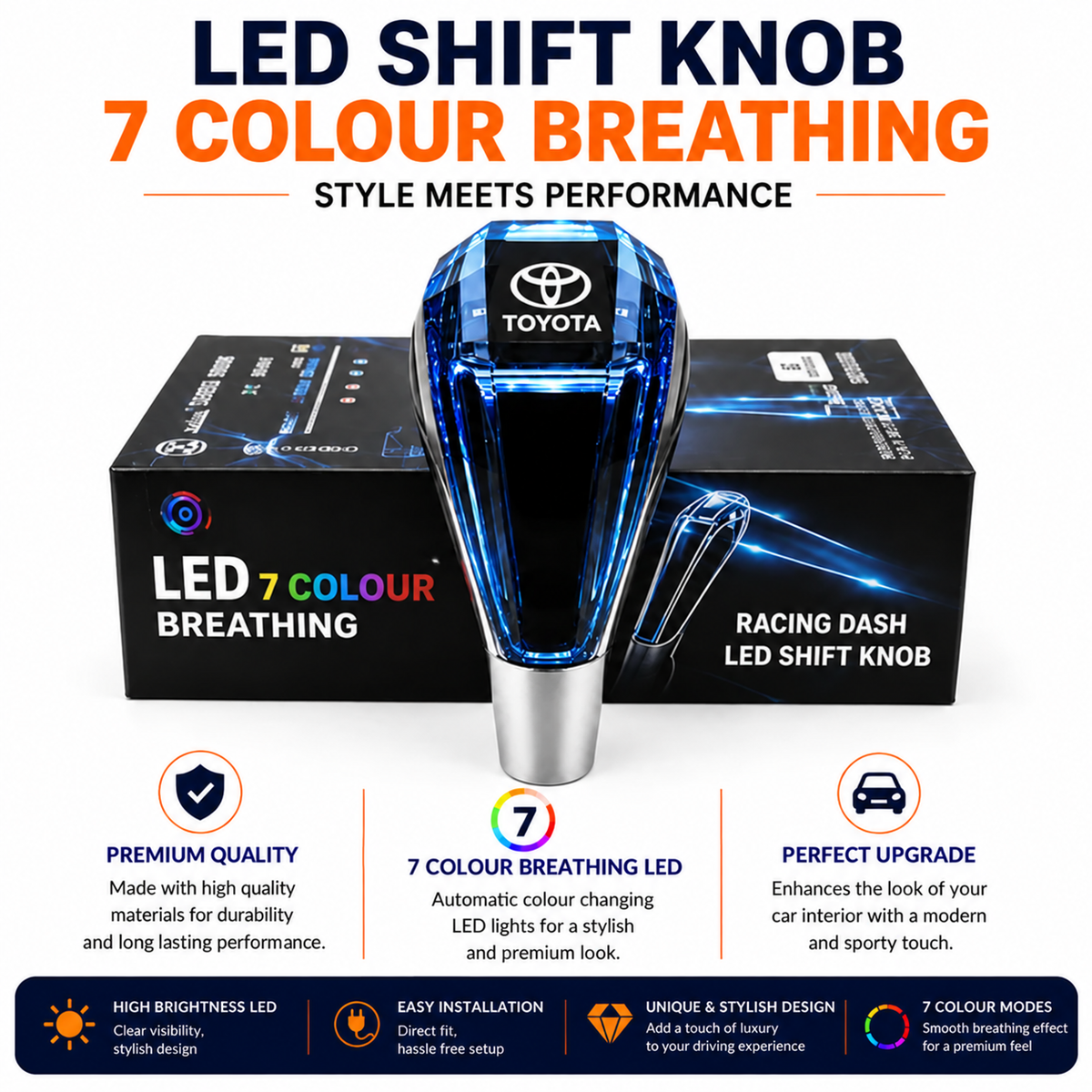 Diamond Style LED Gear Knob with Toyota Logo – Premium Car Interior Shifter