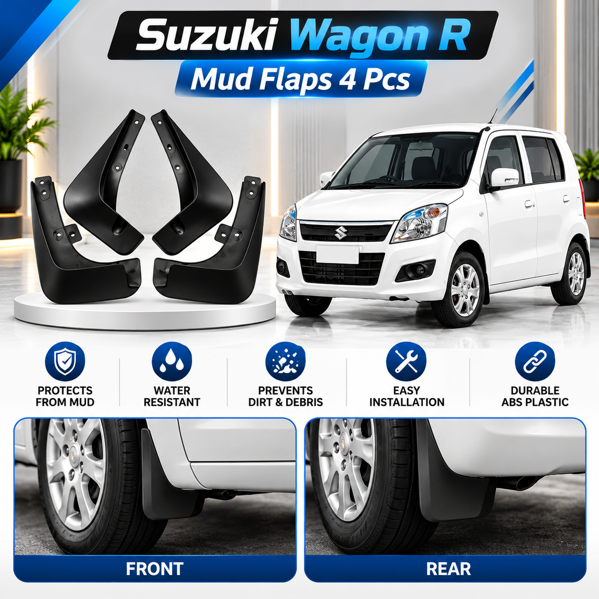 Wagon R 2014-2026 4pcs Black Mud Flaps