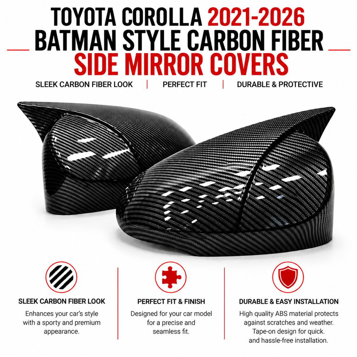Toyota Corolla 2021-2026 Batman Style Carbon Fiber Side Mirror Covers