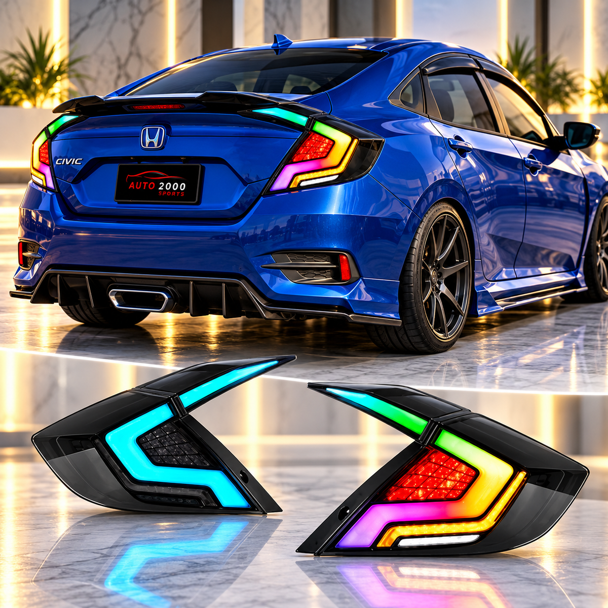 Honda Civic X 2016-2021 RGB Tail Lights Version 5 - Back Lamps - Rear Lamps