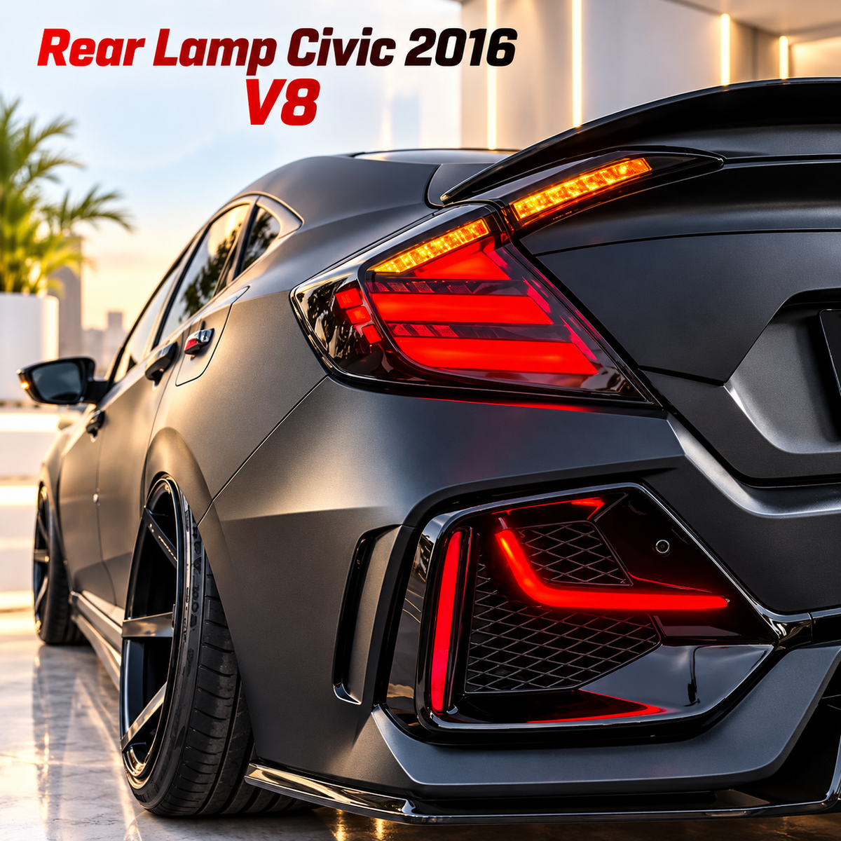 Honda Civic X 2016-2021 Smoke Tail Lights Version 8 - Back Lamps - Rear Lamps