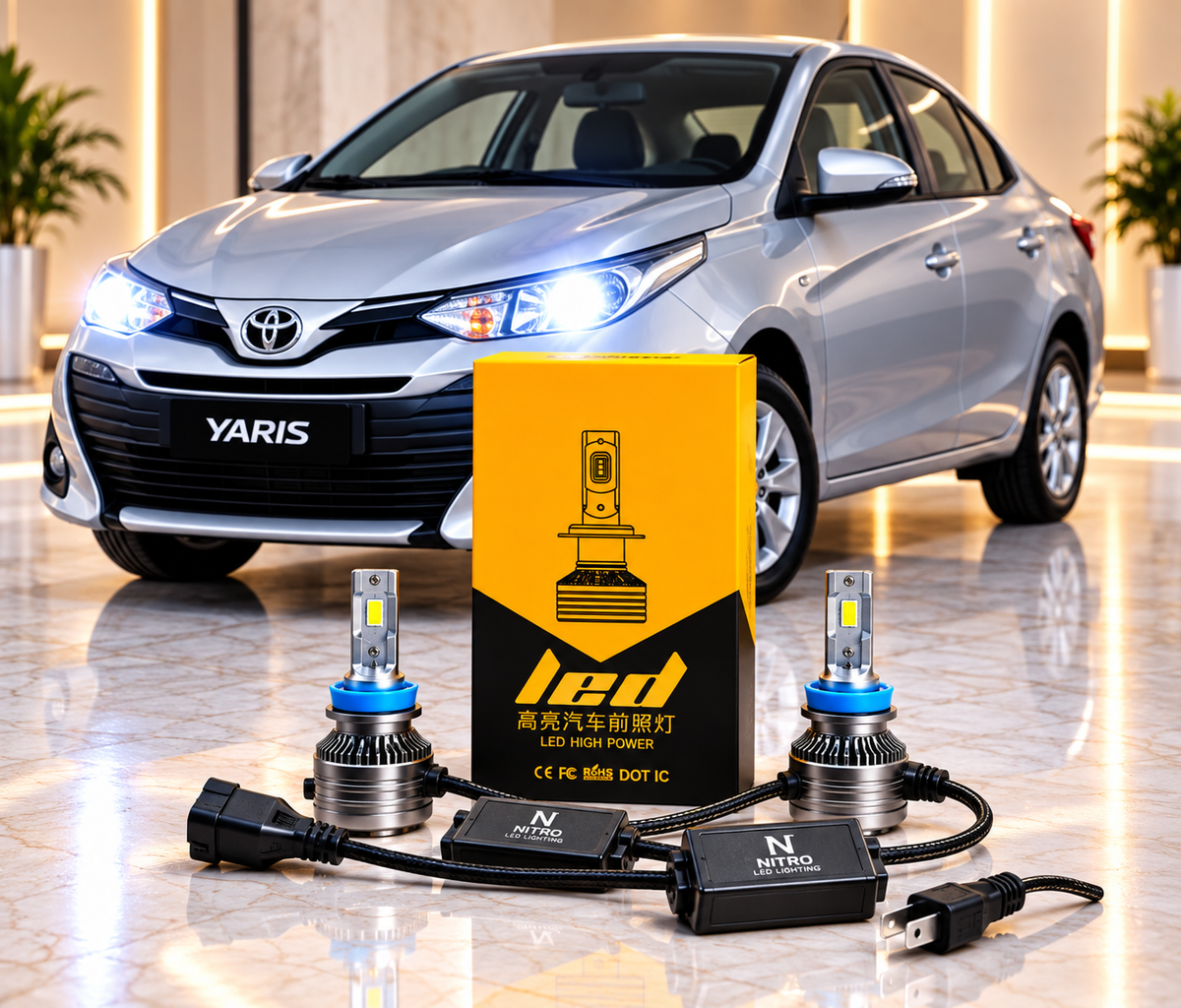 Nitro 1000W LED Headlight Bulbs Low Beem 18 Month Warranty H11 Ultra Bright Car Lighting Upgrade