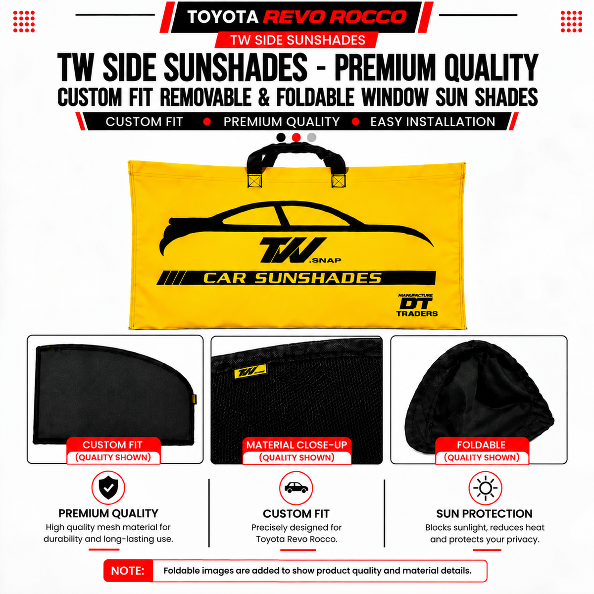 Toyota Revo Rocco TW Side Curtains Sunshades – Premium Quality Custom Fit Removable & Foldable Window Sun Shades