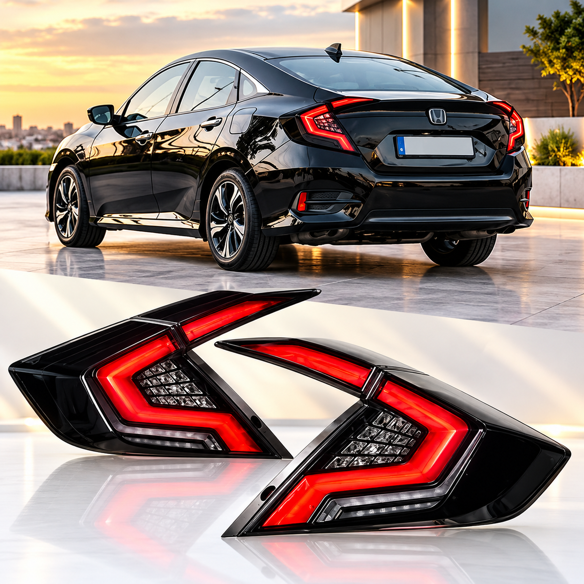 Honda Civic X 2016-2021 Smoke Tail Lights Version 5 - Back Lamps - Rear Lamps